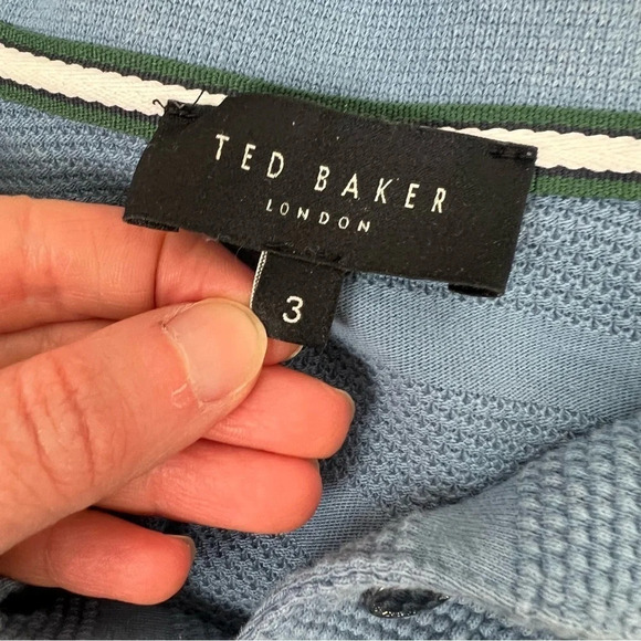 Ted Baker London Blue Striped Textured Polo Top Size 3 US M - Picture 4 of 8